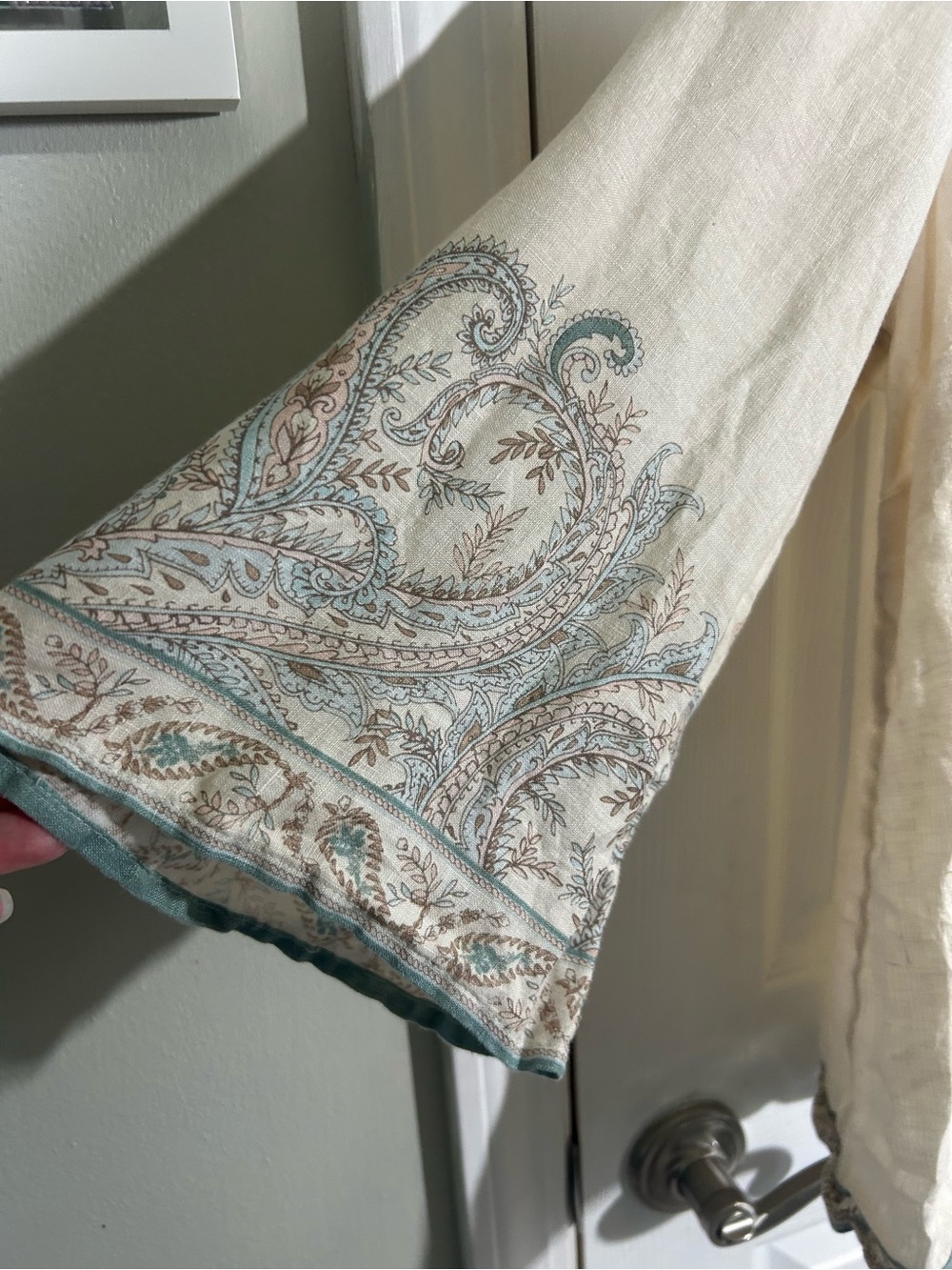 J. Jill Love Linen paisley buttoned V-neck Size XL Cream tunic 3/4 sleeve - Picture 6 of 13